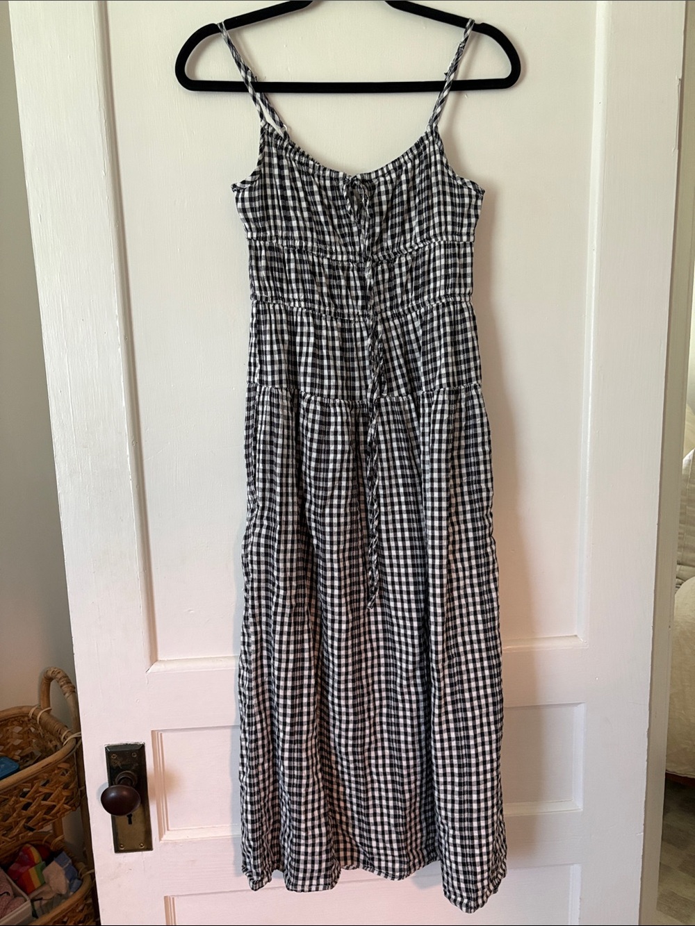 Black & White Gingham Spaghetti-Strap Maxi Dress